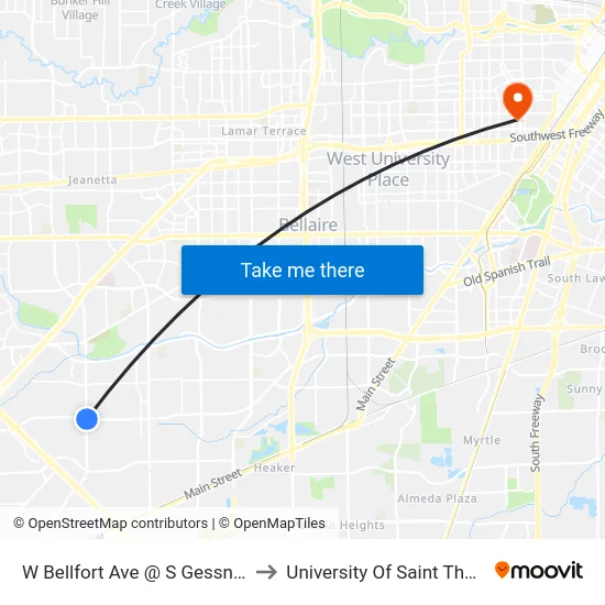 W Bellfort Ave @ S Gessner Rd to University Of Saint Thomas map