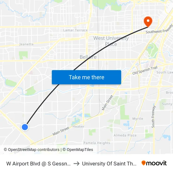 W Airport Blvd @ S Gessner Rd to University Of Saint Thomas map
