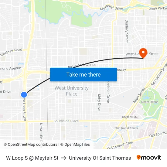 W Loop S @ Mayfair St to University Of Saint Thomas map