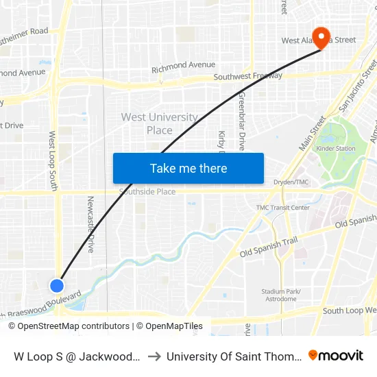 W Loop S @ Jackwood St to University Of Saint Thomas map