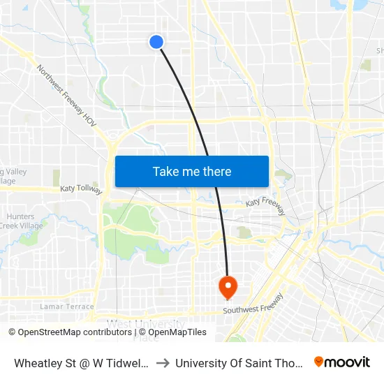 Wheatley St @ W Tidwell Rd to University Of Saint Thomas map
