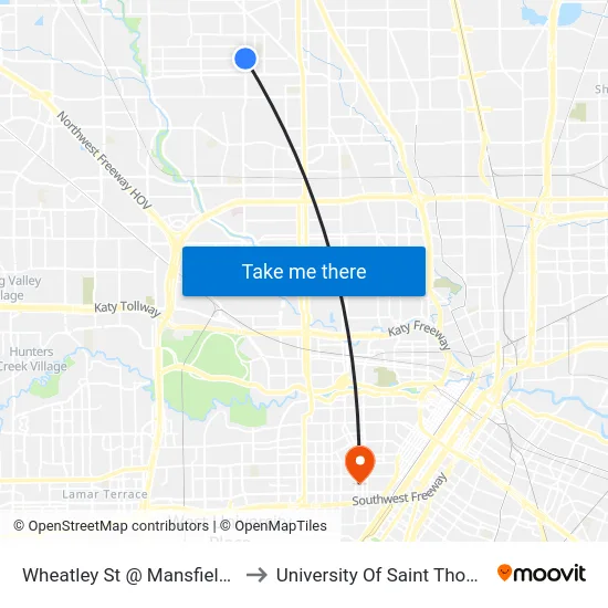 Wheatley St @ Mansfield St to University Of Saint Thomas map