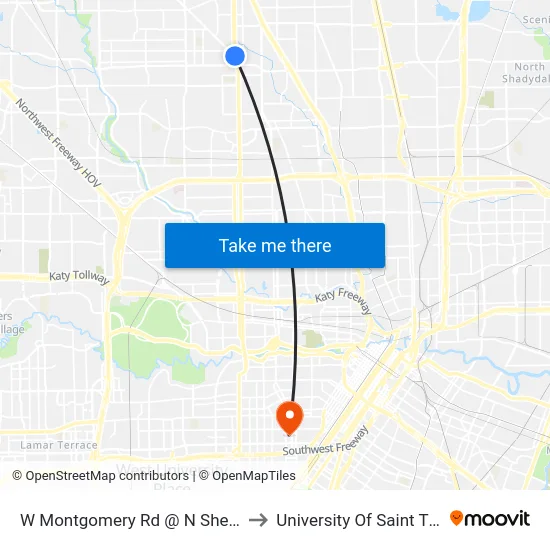W Montgomery Rd @ N Shepherd Dr to University Of Saint Thomas map