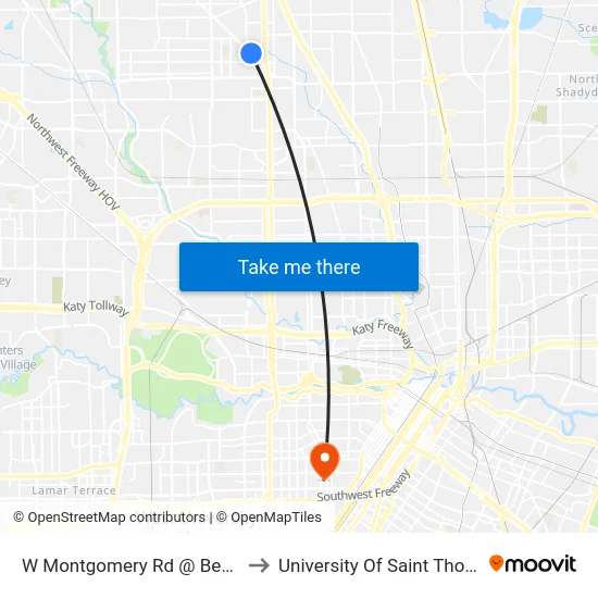 W Montgomery Rd @ Beall St to University Of Saint Thomas map