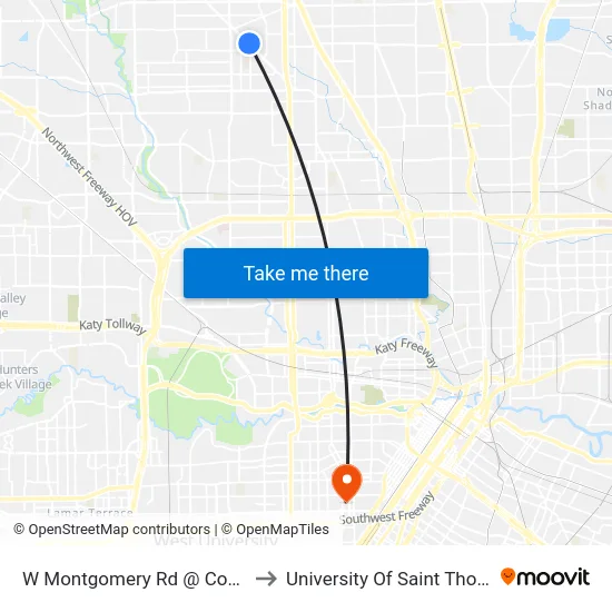 W Montgomery Rd @ Cohn St to University Of Saint Thomas map