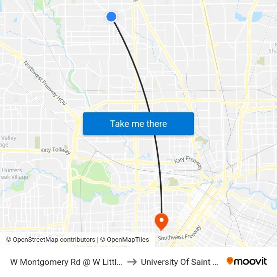 W Montgomery Rd @ W Little York Rd to University Of Saint Thomas map