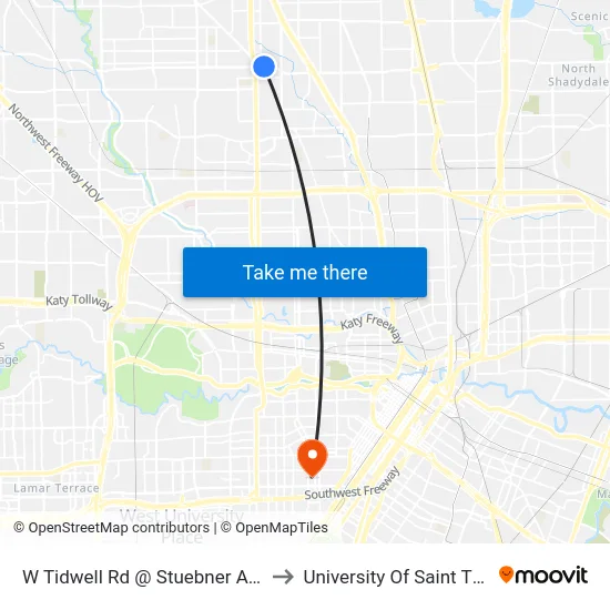 W Tidwell Rd @ Stuebner Airline Rd to University Of Saint Thomas map