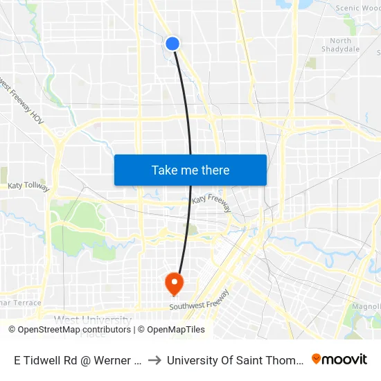 E Tidwell Rd @ Werner St to University Of Saint Thomas map