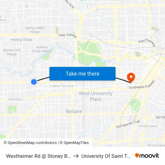 Westheimer Rd @ Stoney Brook Dr to University Of Saint Thomas map