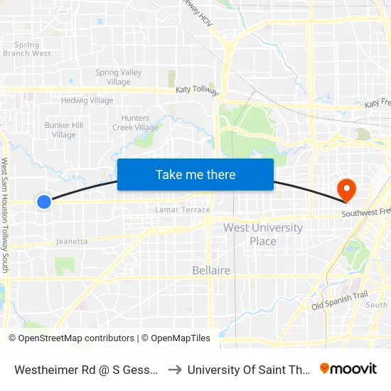 Westheimer Rd @ S Gessner Rd to University Of Saint Thomas map