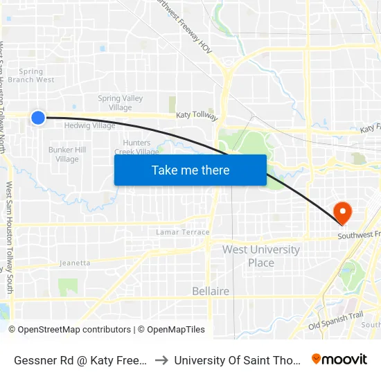 Gessner Rd @ Katy Freeway to University Of Saint Thomas map