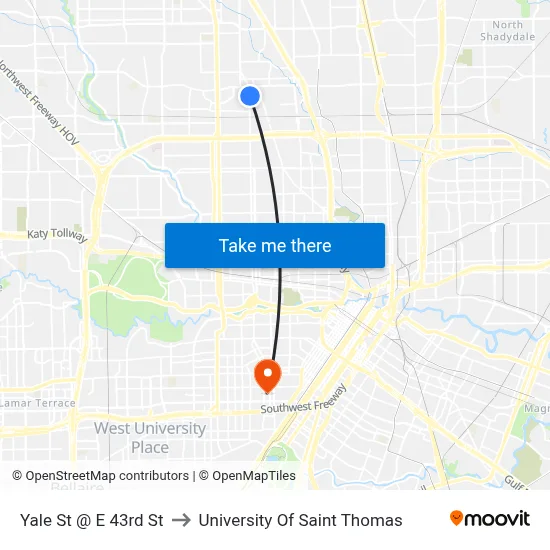 Yale St @ E 43rd St to University Of Saint Thomas map