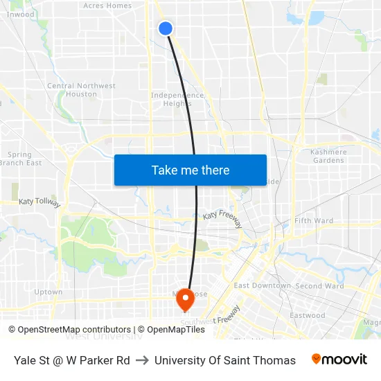 Yale St @ W Parker Rd to University Of Saint Thomas map