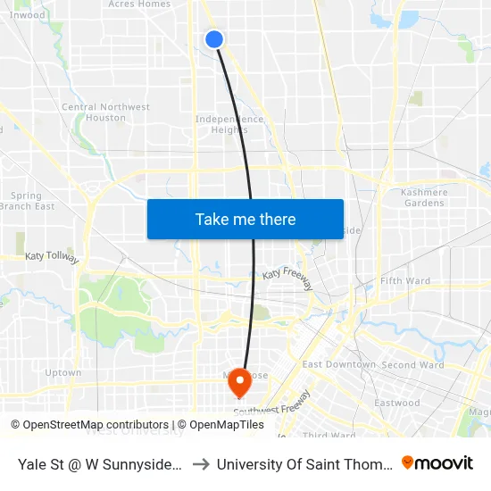Yale St @ W Sunnyside St to University Of Saint Thomas map