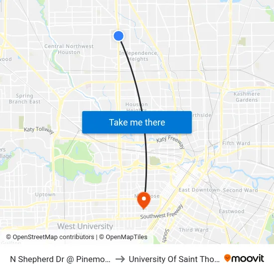 N Shepherd Dr @ Pinemont Dr to University Of Saint Thomas map