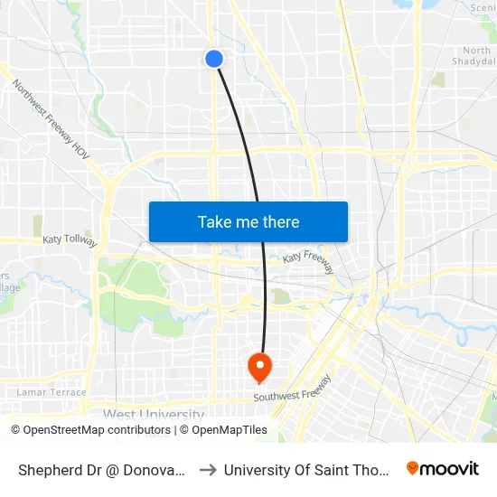 Shepherd Dr @ Donovan St to University Of Saint Thomas map