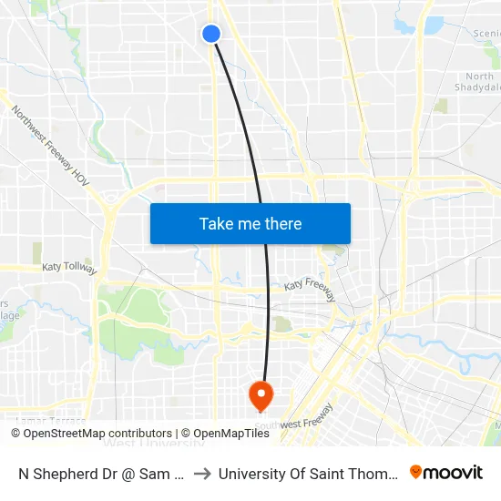 N Shepherd Dr @ Sam St to University Of Saint Thomas map