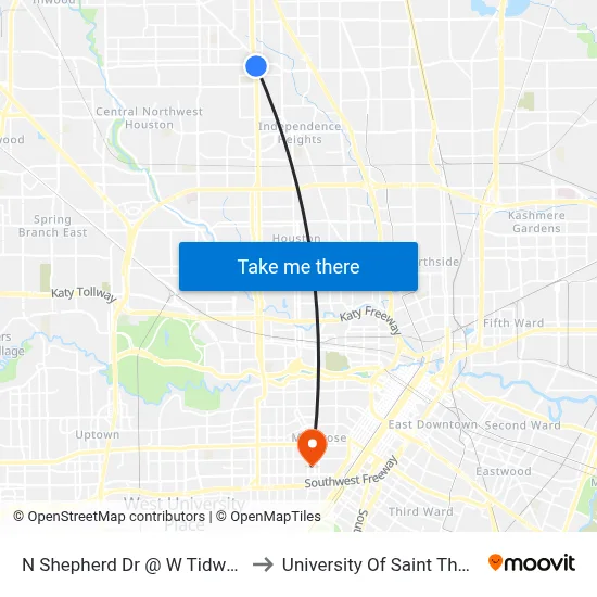 N Shepherd Dr @ W Tidwell Rd to University Of Saint Thomas map