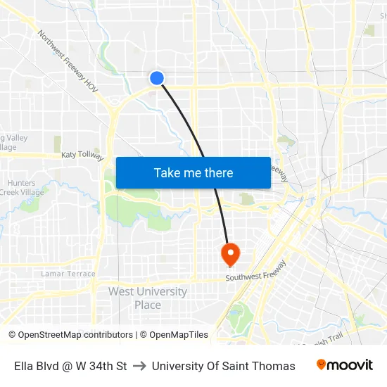 Ella Blvd @ W 34th St to University Of Saint Thomas map