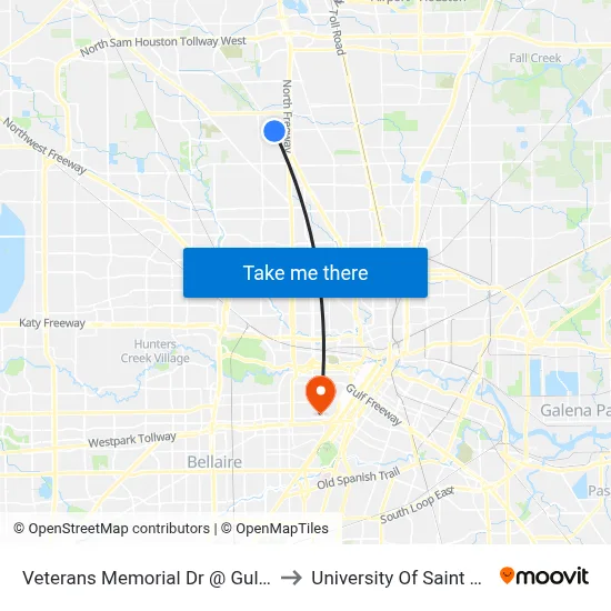 Veterans Memorial Dr @ Gulf Bank Rd to University Of Saint Thomas map