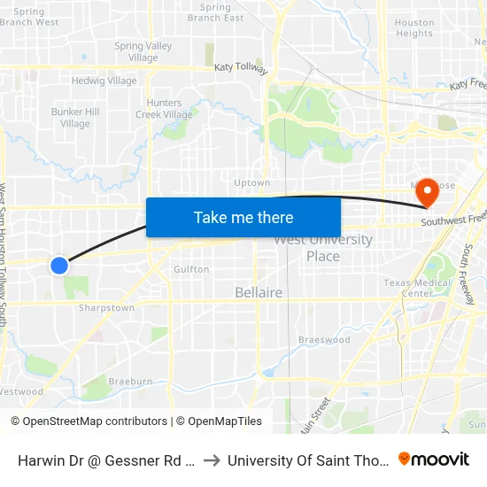 Harwin Dr @ Gessner Rd Mb1 to University Of Saint Thomas map