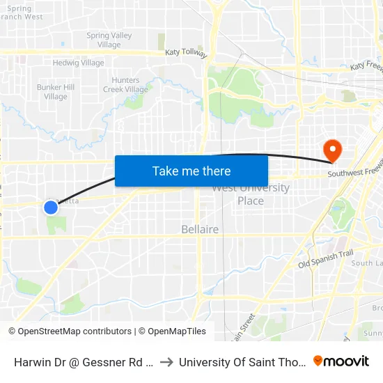 Harwin Dr @ Gessner Rd Mb2 to University Of Saint Thomas map