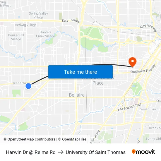 Harwin Dr @ Reims Rd to University Of Saint Thomas map