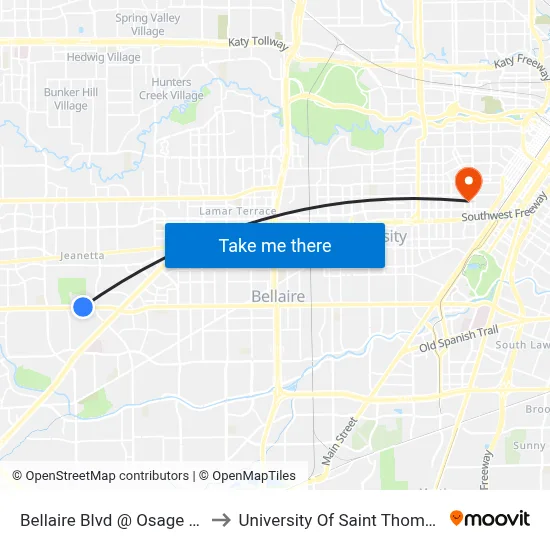 Bellaire Blvd @ Osage St to University Of Saint Thomas map