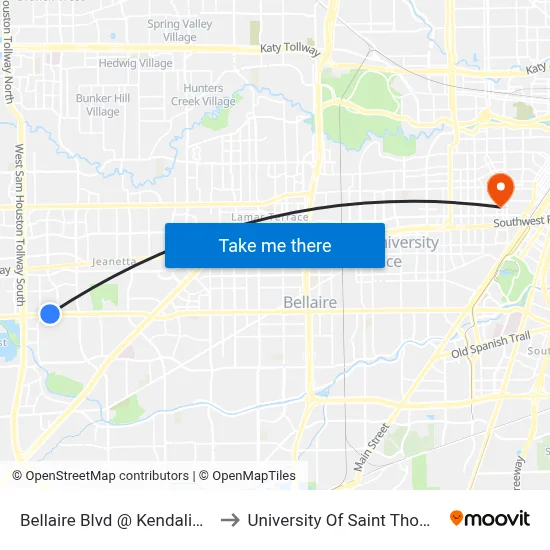 Bellaire Blvd @ Kendalia Dr to University Of Saint Thomas map