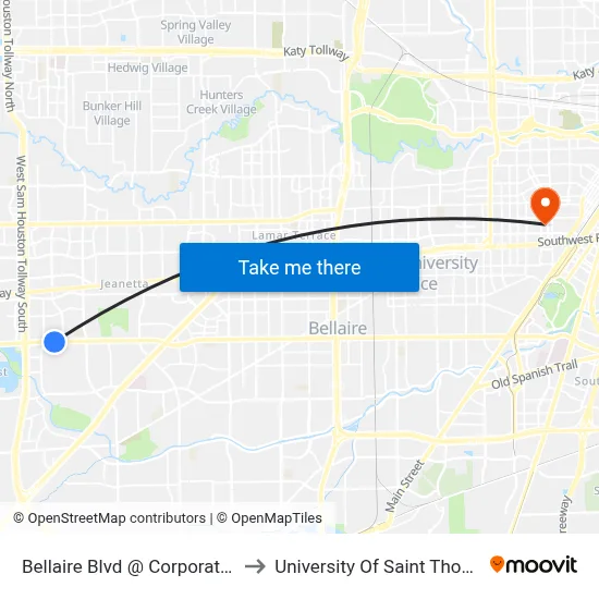 Bellaire Blvd @ Corporate Dr to University Of Saint Thomas map