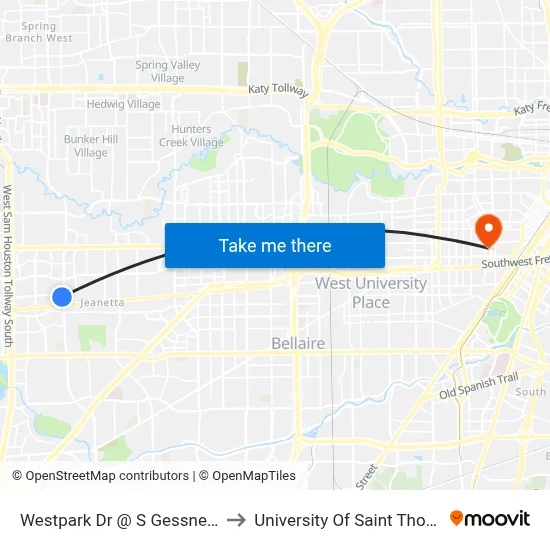 Westpark Dr @ S Gessner Rd to University Of Saint Thomas map