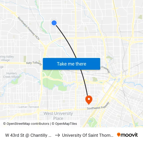 W 43rd St @ Chantilly Ln to University Of Saint Thomas map