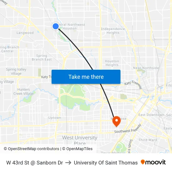 W 43rd St @ Sanborn Dr to University Of Saint Thomas map