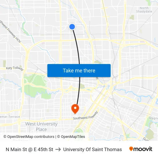 N Main St @ E 45th St to University Of Saint Thomas map