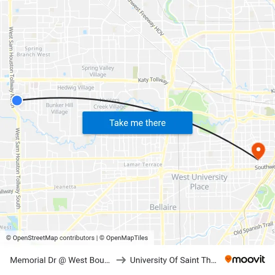 Memorial Dr @ West Bough Ln to University Of Saint Thomas map