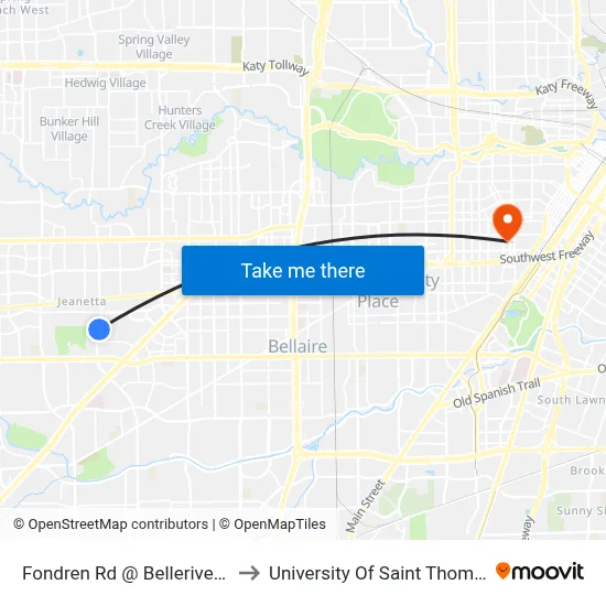 Fondren Rd @ Bellerive Dr to University Of Saint Thomas map