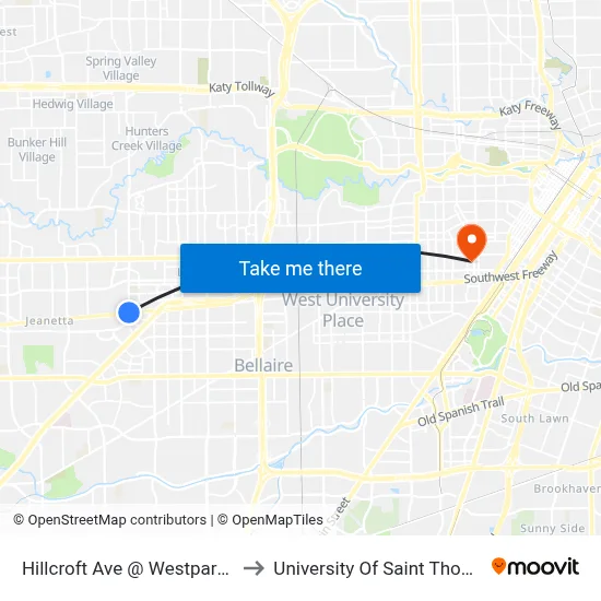 Hillcroft Ave @ Westpark Dr to University Of Saint Thomas map