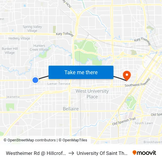 Westheimer Rd @ Hillcroft Ave to University Of Saint Thomas map
