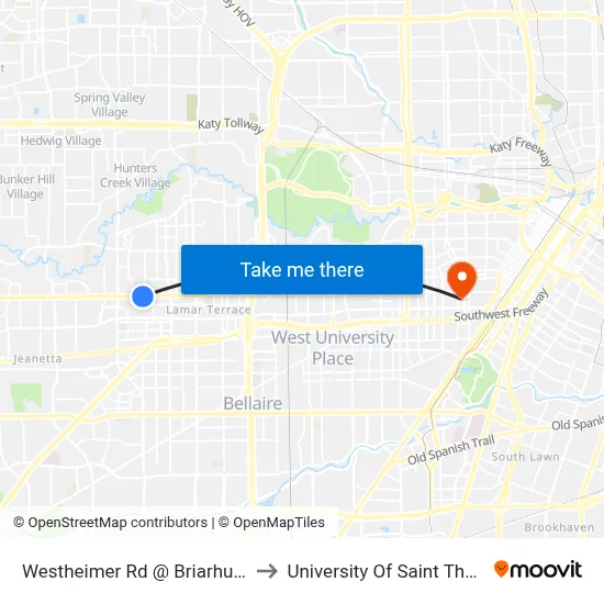Westheimer Rd @ Briarhurst Dr to University Of Saint Thomas map