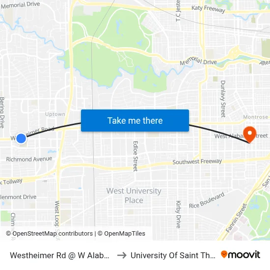 Westheimer Rd @ W Alabama St to University Of Saint Thomas map