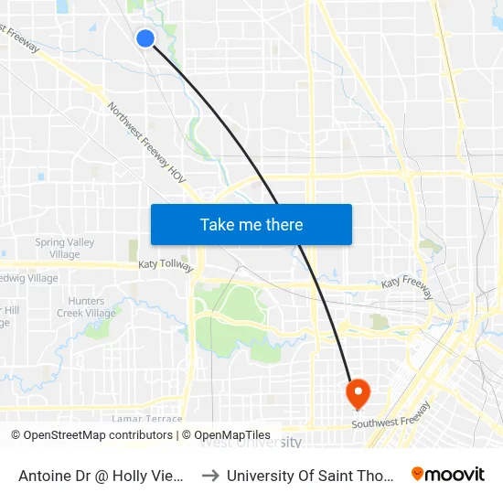 Antoine Dr @ Holly View Dr to University Of Saint Thomas map