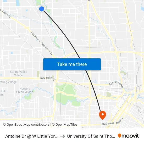 Antoine Dr @ W Little York Rd to University Of Saint Thomas map