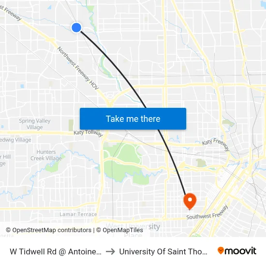 W Tidwell Rd @ Antoine Dr to University Of Saint Thomas map