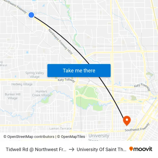 Tidwell Rd @ Northwest Freeway to University Of Saint Thomas map