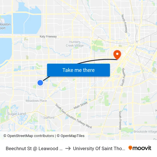 Beechnut St @ Leawood Blvd to University Of Saint Thomas map