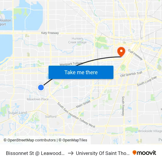 Bissonnet St @ Leawood Blvd to University Of Saint Thomas map