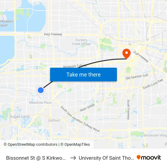 Bissonnet St @ S Kirkwood Rd to University Of Saint Thomas map