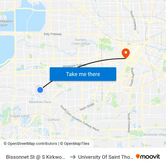 Bissonnet St @ S Kirkwood Rd to University Of Saint Thomas map