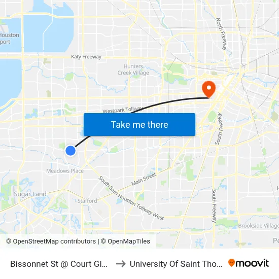 Bissonnet St @ Court Glen Dr to University Of Saint Thomas map