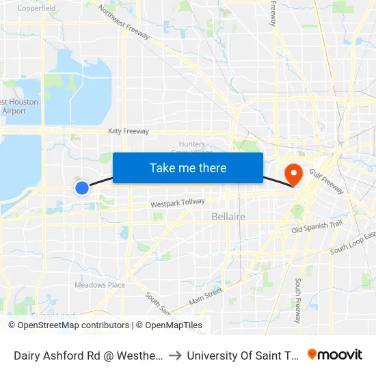 Dairy Ashford Rd @ Westheimer Rd to University Of Saint Thomas map